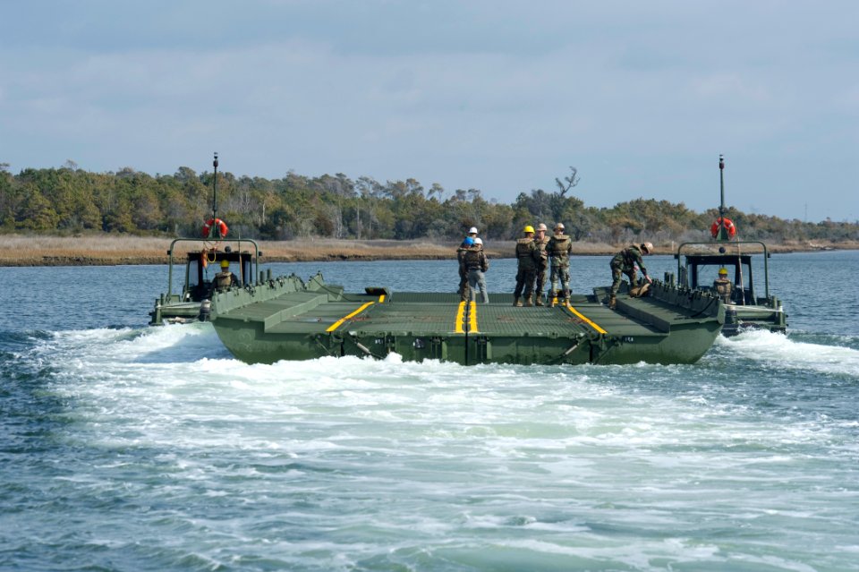 US Navy 120202-N-YX920-139 Sailors and Marines train with an improved ribbon bridge during Bold Alligator 2012
