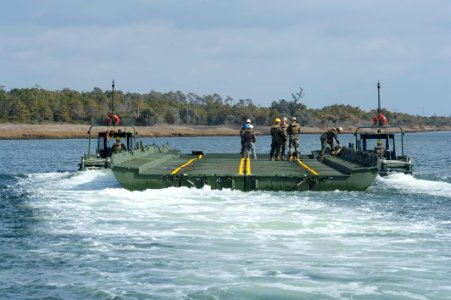 US Navy 120202-N-YX920-139 Sailors and Marines train with an improved ribbon bridge during Bold Alligator 2012