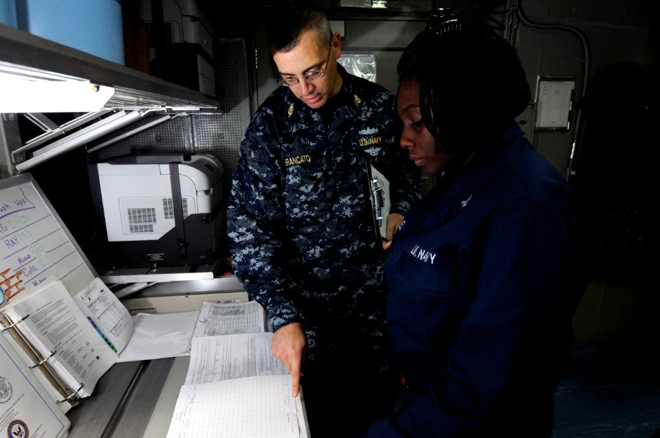 US Navy 120208-N-RG587-192 Sailors performs a planned maintenance system spot check