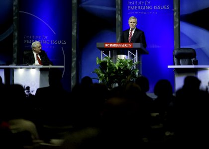 US Navy 120207-N-AC887-003 Secretary of the Navy (SECNAV) Ray Mabus delivers remarks at the 2012 Emerging Issues Forum at the Raleigh Convention Ce