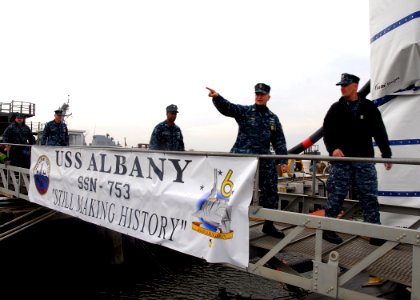 US Navy 120208-N-EP471-005 Master Chief Fire Control Technician Joel Propst, the Los Angeles-class attack submarine USS Albany (SSN 753) chief of t photo