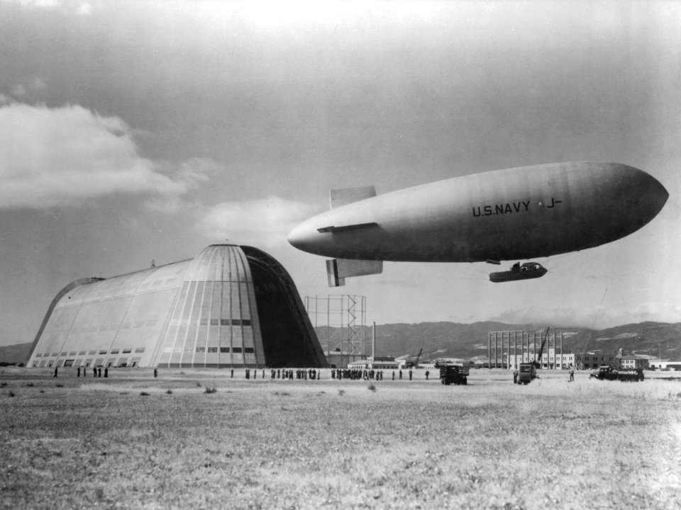 US Navy blimp J-4 over Hangar One