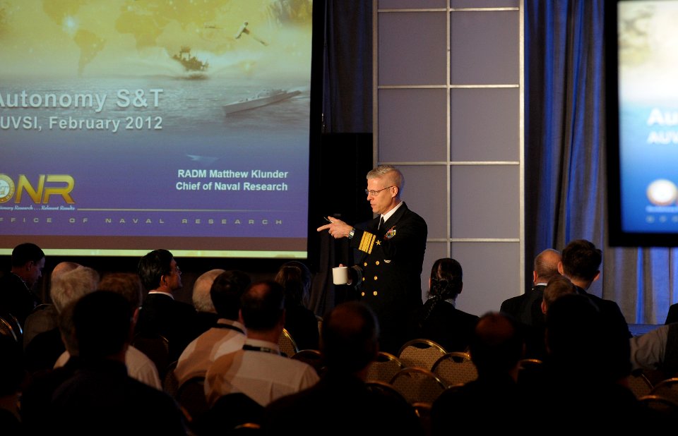 US Navy 120209-N-PO203-002 Rear Adm. Matthew Klunder, Chief of Naval Research, provides the Office of Naval Research unmanned systems perspective d