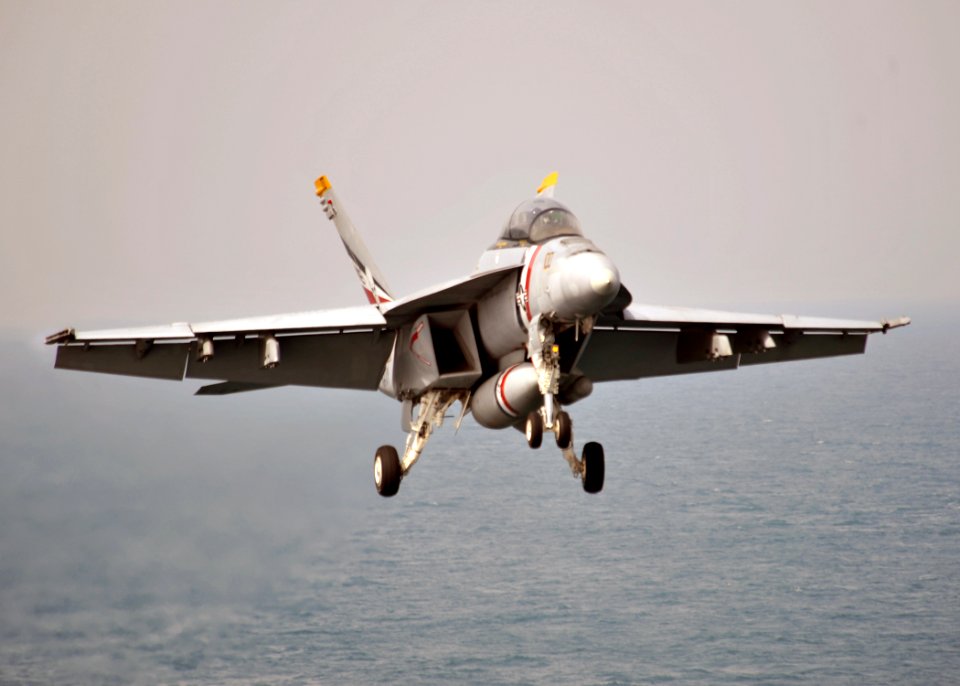 US Navy 120209-N-YB753-084 An F-A-18F Super Hornet assigned to the Bounty Hunters of Strike Fighter Squadron (VFA) 2 approaches the Nimitz-class ai
