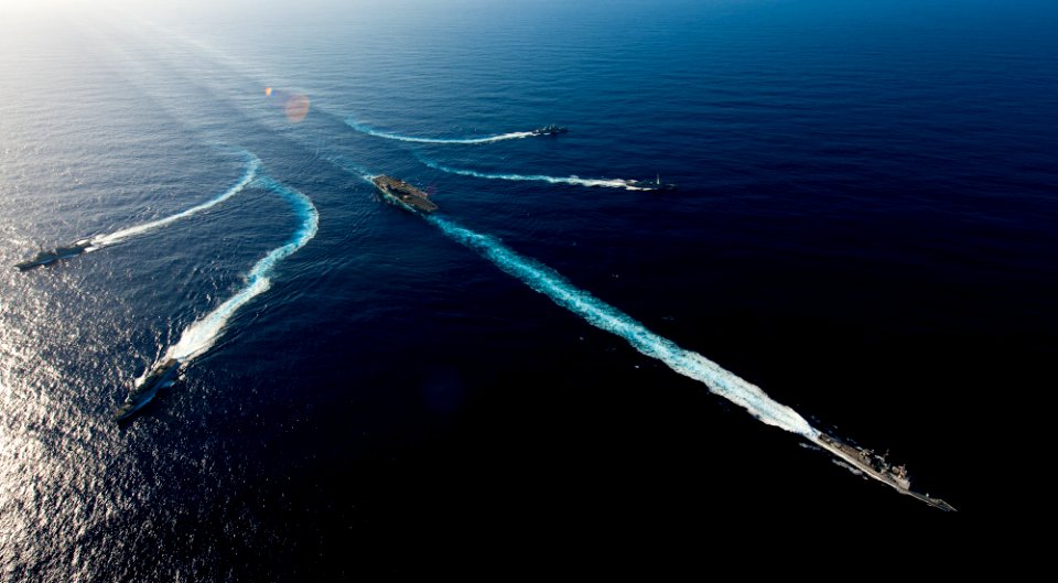 US Navy 120214-N-OY799-923 Ships from the John C. Stennis Carrier Strike Group transit the Pacific Ocean during a photo exercise