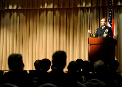 US Navy 120213-N-WL435-070 Chief of Naval Operations (CNO) Adm. Jonathan Greenert speaks to the Corps of Foreign Naval Attaches at the Pentagon abo