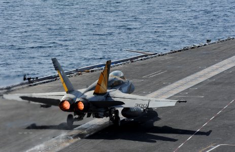 US Navy 120216-N-VO377-166 An F-A-18C Hornet assigned to the Vigilantes of Strike Fighter Squadron (VFA) 151 launches from the flight deck of the N