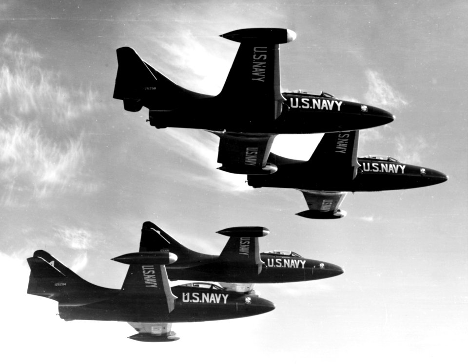 US Navy Blue Angels F9F-5 Panthers in flight on 9 January 1954