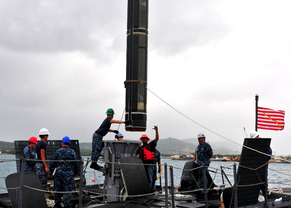 US Navy 120213-N-BK435-021 Sailors assigned to both the submarine tender USS Emory S. Land (AS 39) and USS Frank Cable (AS 40) conduct Tomahawk lan