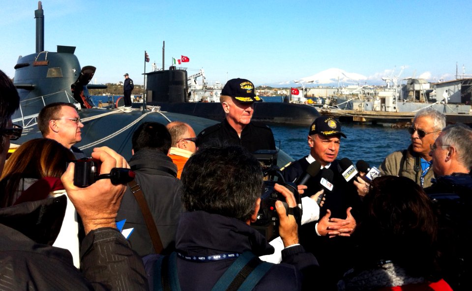 US Navy 120213-N-ZZ999-005 Rear Adm. James G. Foggo III, Commander Submarines, Allied Naval Forces South, and Italian Vice Adm. Rinaldo Veri, Comma