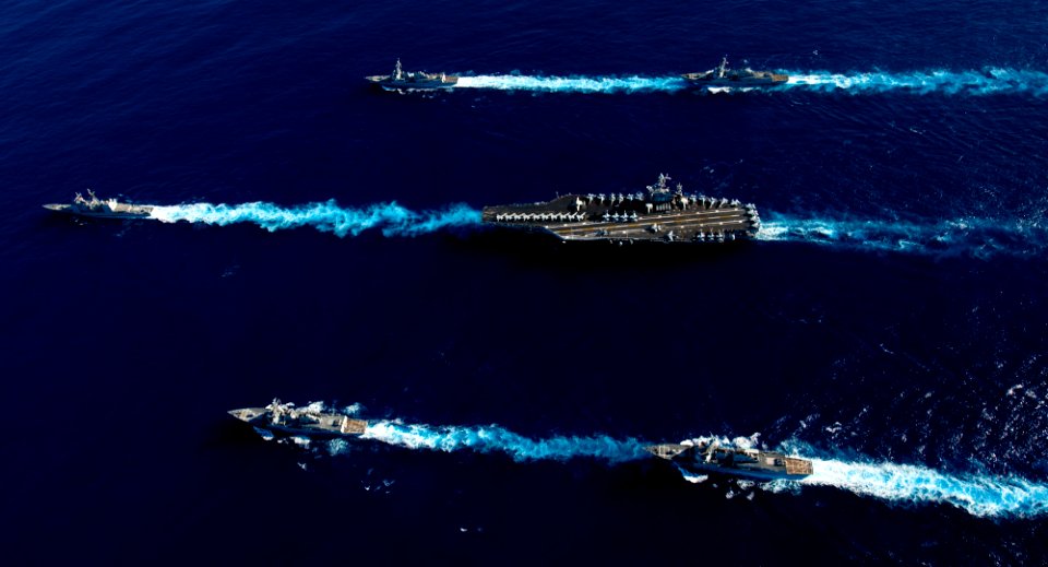 US Navy 120214-N-OY799-782 Ships from the John C. Stennis Carrier Strike Group transit the Pacific Ocean during a photo exercise
