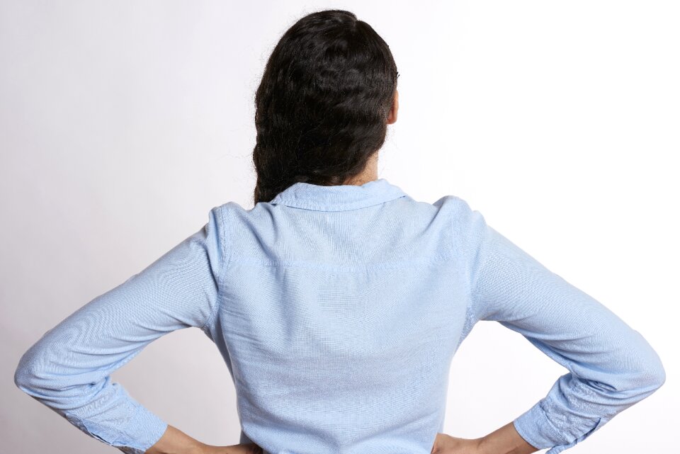 Back of head hands hands on hips
