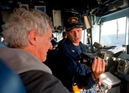 US Navy 120214-N-VY256-010 Capt. Don Gabrielson, commanding officer of the Ticonderoga-class guided-missile cruiser USS Cape St. George (CG 71), sh photo