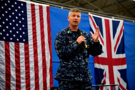 US Navy http-www.navy.mil-management-photodb-photos-100602-N-7526R-028 Master Chief Petty Officer of the Navy (MCPON) Rick West conducts an all-hands call during a visit to Joint Analysis Center Royal Air Force Molesworth