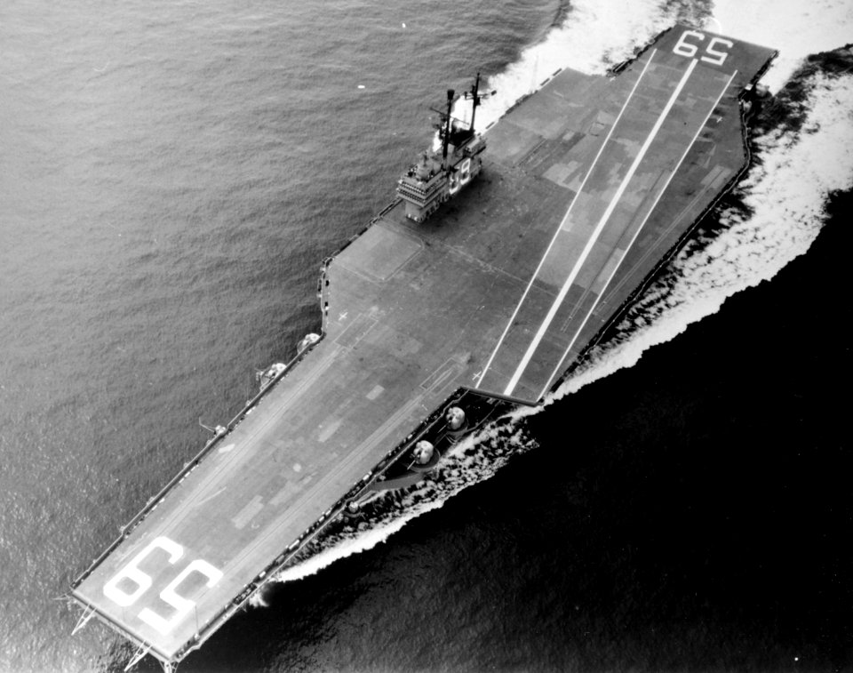 US Navy 80-G-682046 USS Forrestal (CVA-59) underway on trials 1955