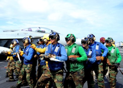 US Navy http-www.navy.mil-management-photodb-photos-100603-N-7191M-004 Hose team members fight a simulated fire as part of a mass casualty drill aboard the aircraft carrier USS George Washington (CVN 73)