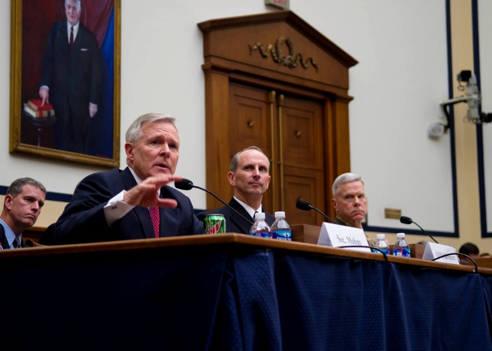 US Navy 120216-N-AC887-002 Secretary of the Navy (SECNAV) the Honorable Ray Mabus, left, Chief of Naval Operations (CNO) Adm. Jonathan Greenert and