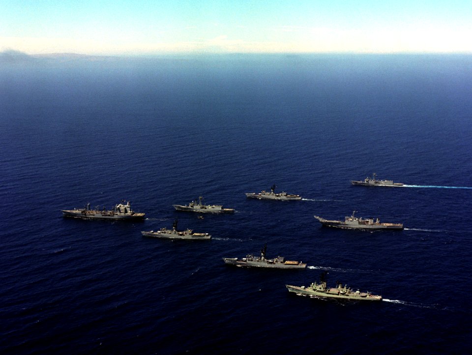 US Navy ships in parade formation c1987