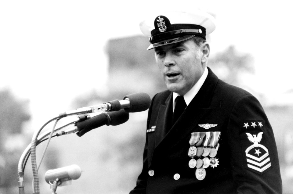 US Navy 790928-N-0000X-001 In this Sept. 28, 1979 file photo, Master Chief Petty Officer of the Navy (MCPON) Thomas S. Crow delivers remarks at the ceremony marking his installation