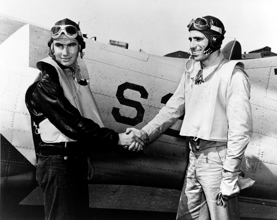 US Navy Lieutenant John A. Leppla and Radioman 3rd Class J.A. Liska at NAS North Island on 6 July 1942