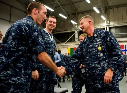 US Navy http-www.navy.mil-management-photodb-photos-100602-N-7526R-137 Master Chief Petty Officer of the Navy (MCPON) Rick West meets with Sailors assigned to Joint Analysis Center Royal Air Force Molesworth, England