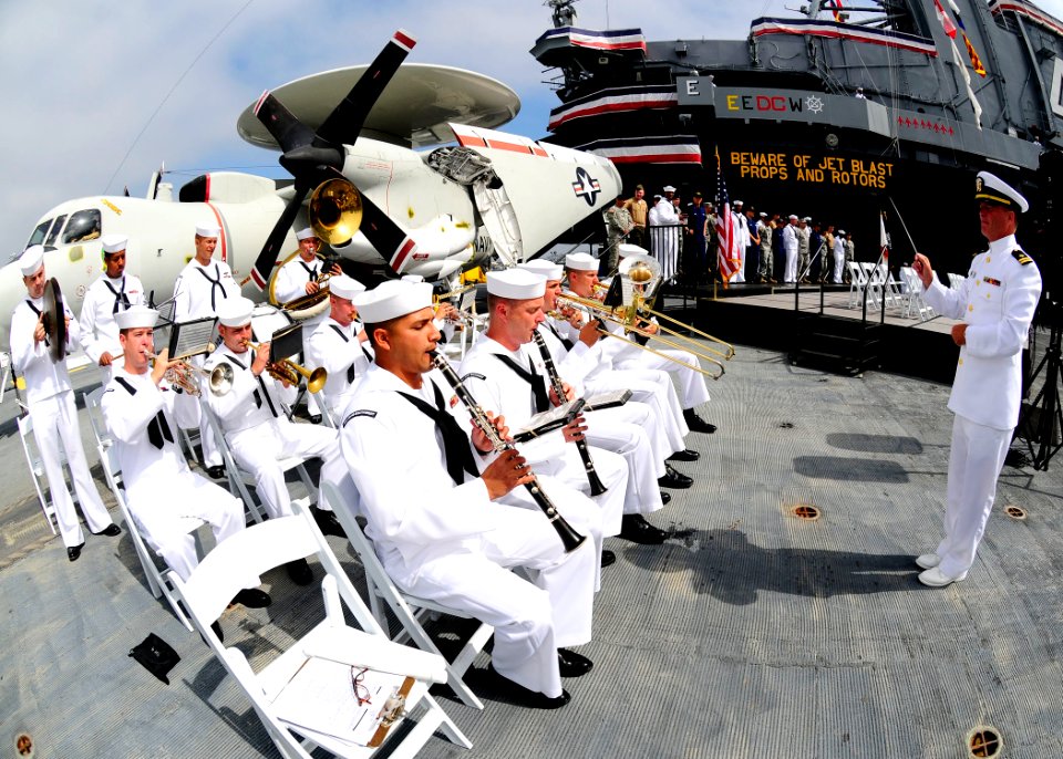 US Navy http-www.navy.mil-management-photodb-photos-100603-N-8607R-014 The U.S. Navy Region Southwest band performs at Operation Welcome Home aboard the USS Midway Museum