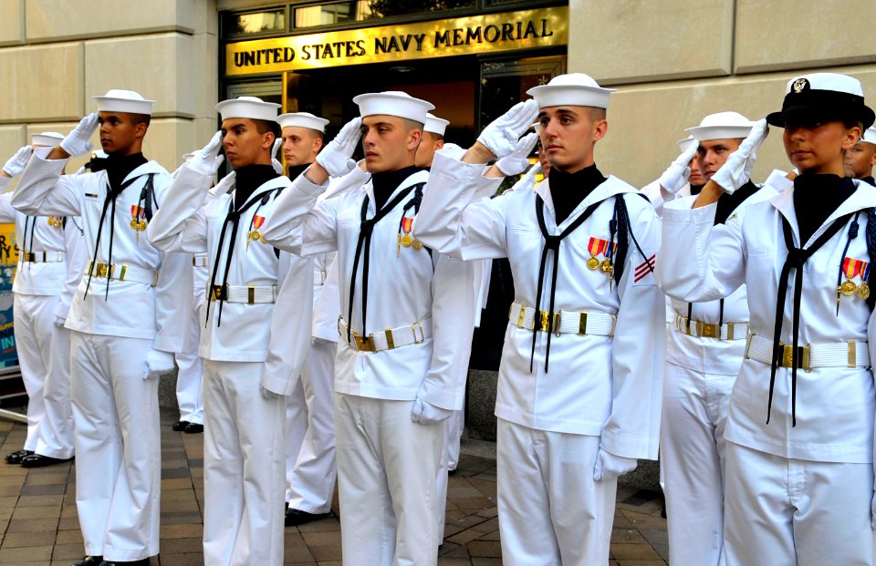 US Navy http-www.navy.mil-management-photodb-photos-100604-N-8273J-042 Members of the U.S. Navy Ceremonial Guard salute during a ceremony at the U.S. Navy Memorial
