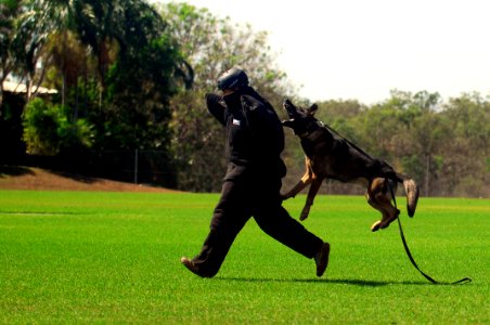 US Navy Lt. Ryan Ramsden, assigned to Explosive Ordnance Disposal Mobile Unit runs in a protective suit while training