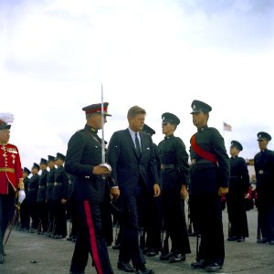 US President JF Kennedy inspects Bermuda Rifles 1961