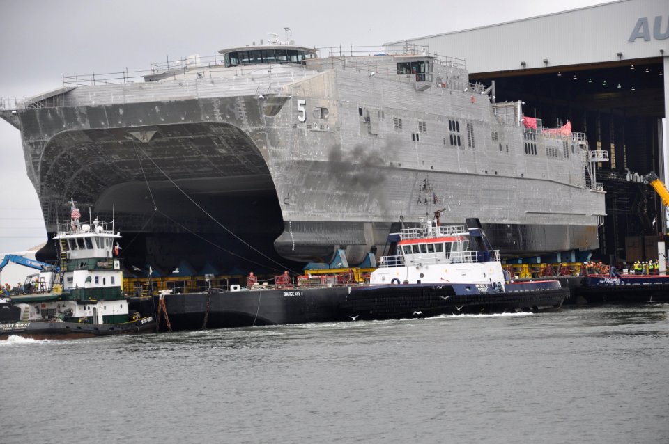 USNS Trenton (JHSV-5) is rolled out at Austal USA in September 2014