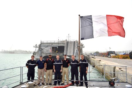 USNS Spearhead (T-EPF-1) and FS Commandant Birot (F 796) captains and crew members during port visit to Sekondi US Navy 160131-N-KW515-114