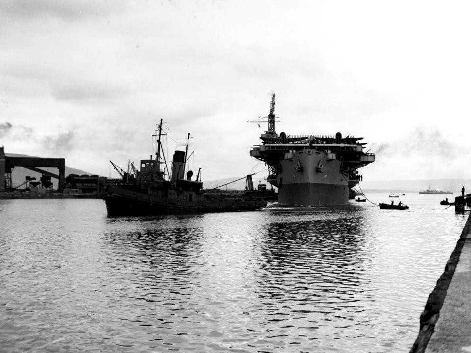 USS Block Island (CVE-21) arrives in Belfast, Northern Ireland (UK), on 7 September 1943 (80-G-5552)