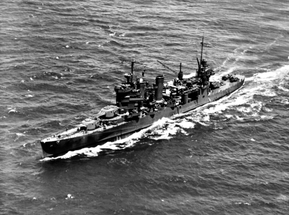 USS Astoria (CA-34) operating in Hawaiian waters on 8 July 1942 (NH 97682)