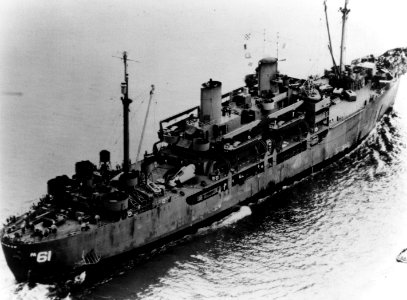 USS Barrow (APA-61) underway, circa 1945 (NH 83464)