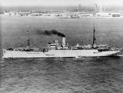USS Camden (AS-6) underway off Naval Air Station Pensacola, Florida (USA), on 31 January 1927 (NH 99893)