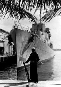 USS Brennan (DE-13) in port, in 1943 (UA 478.08.01) photo
