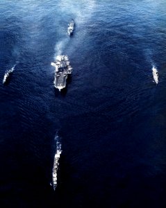 USS Bon Homme Richard (CVA-31) with screen off Vietnam in 1964