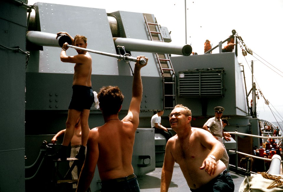 USS Boston (CA-69) gun cleaning 1969
