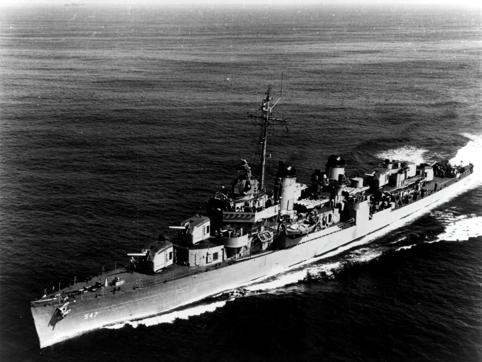 USS Cowell (DD-547) underway, circa in September 1951 (NH 99191)