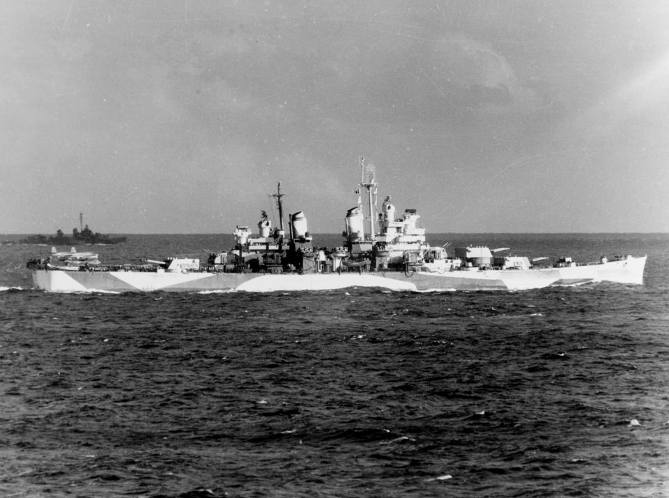 USS Canberra (CA-70) underway in the Western Pacific on 10 October 1944 (80-G-284472)