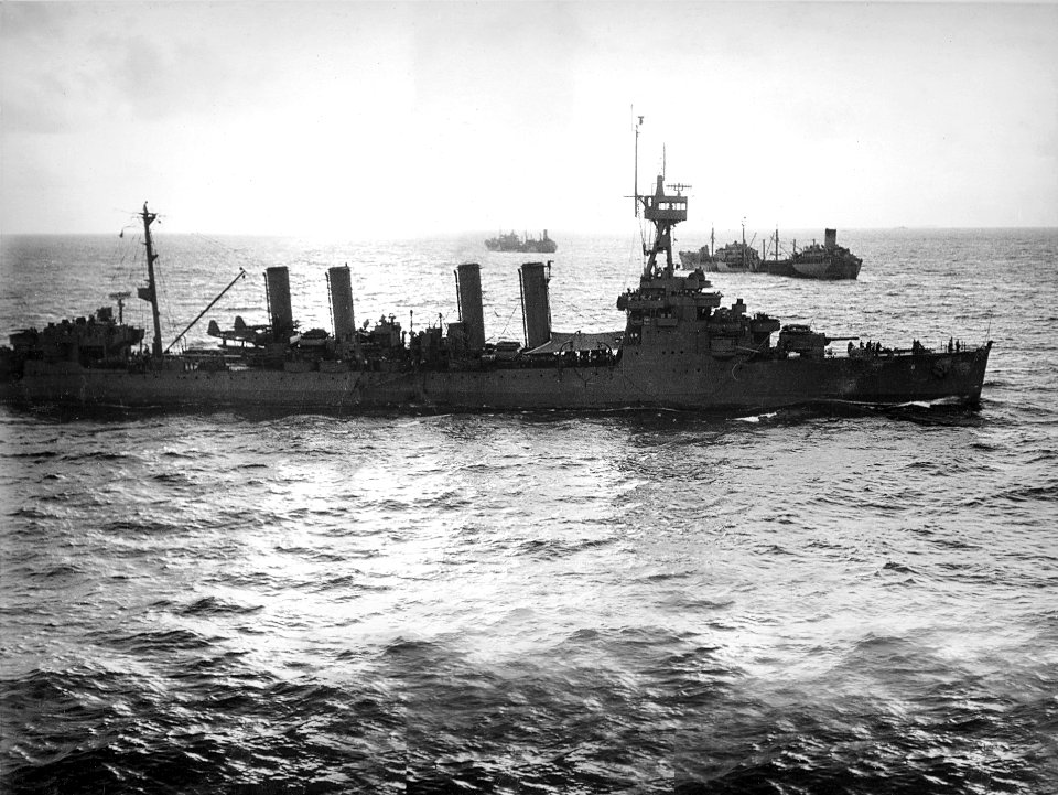USS Detroit (CL-8) at sea in 1945