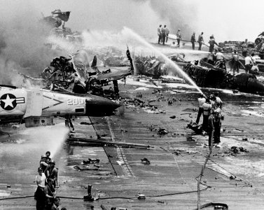 USS Forrestal explosion 29 July 1967 photo
