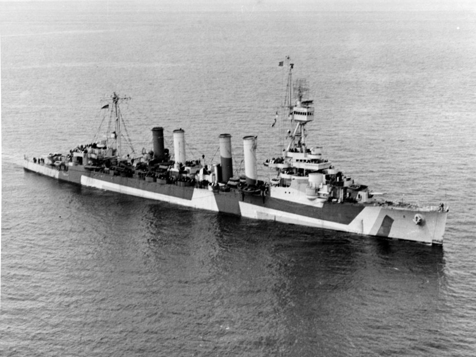 USS Detroit (CL-8) off Port Angeles, Washington (USA), on 14 April 1944 (19-N-63828)