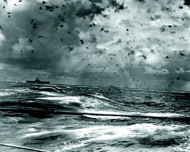 USS Enterprise (CV-6) under attack by dive bombers during the Battle of Santa Cruz Islands on 26 October 1942 (80-G-20989)