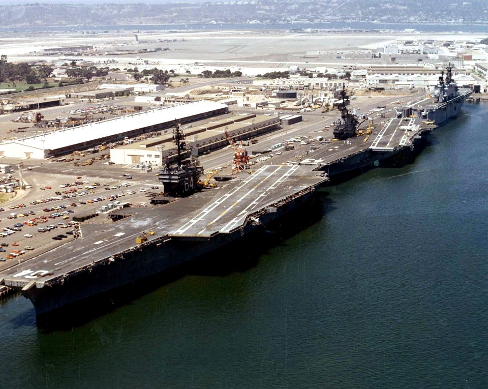 USS Constellation (CV-64) - Coral Sea (CV-43) and Tarawa (LHA-1) at North Island in 1976
