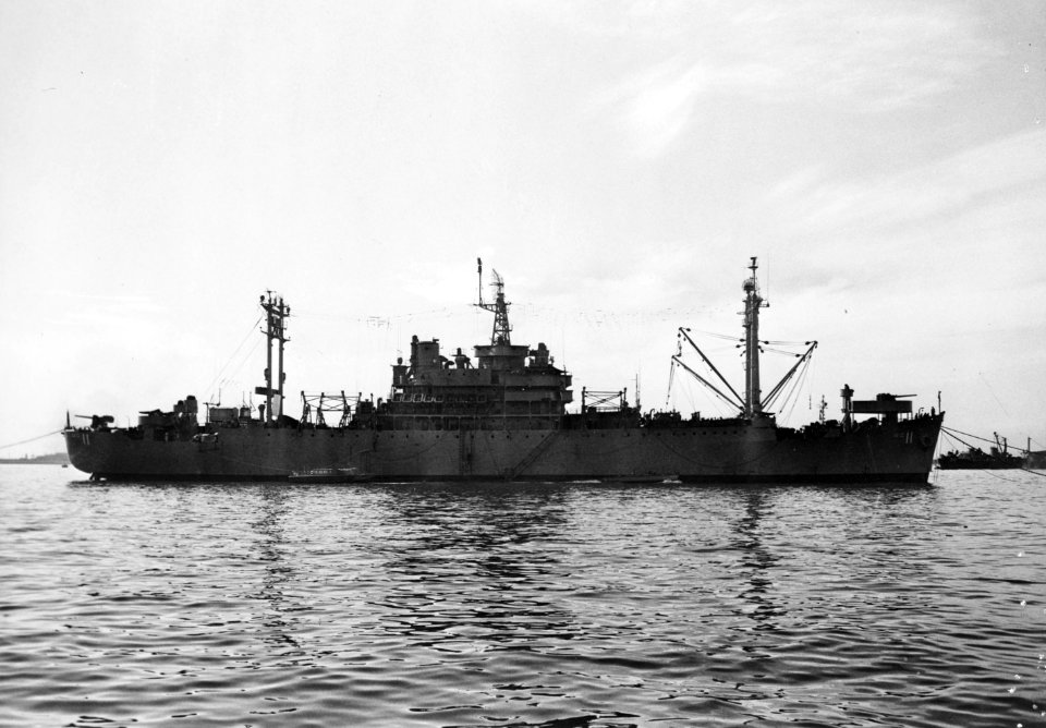 USS Eldorado (AGC-11) at anchor, circa in the late 1940s (6929388)