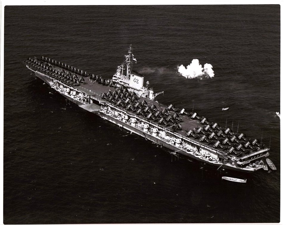 USS Franklin D. Roosevelt (CVB-42) at anchor, circa in 1948 (USN 467137)