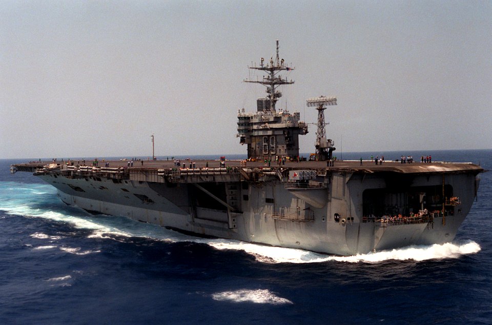 USS Eisenhower (CVN-69) running full speed reverse 1986
