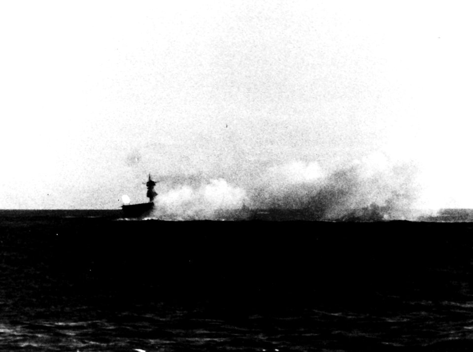 USS Enterprise (CV-6) burning during the Battle of the Eastern Solomons, 24 August 1942 (80-G-288800)