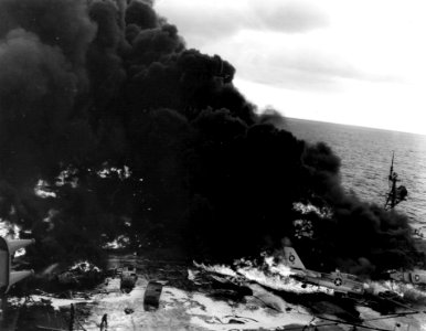 USS Enterprise (CVAN-65) fire 1969 burning aircraft